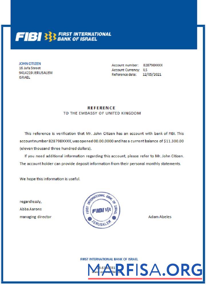 Downloadable Israel FIBI reference sample